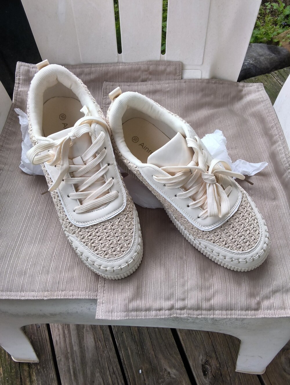 Ainrock Cream Crochet Platform Sneakers Size 10 Woven New Open Box Womens Boho
